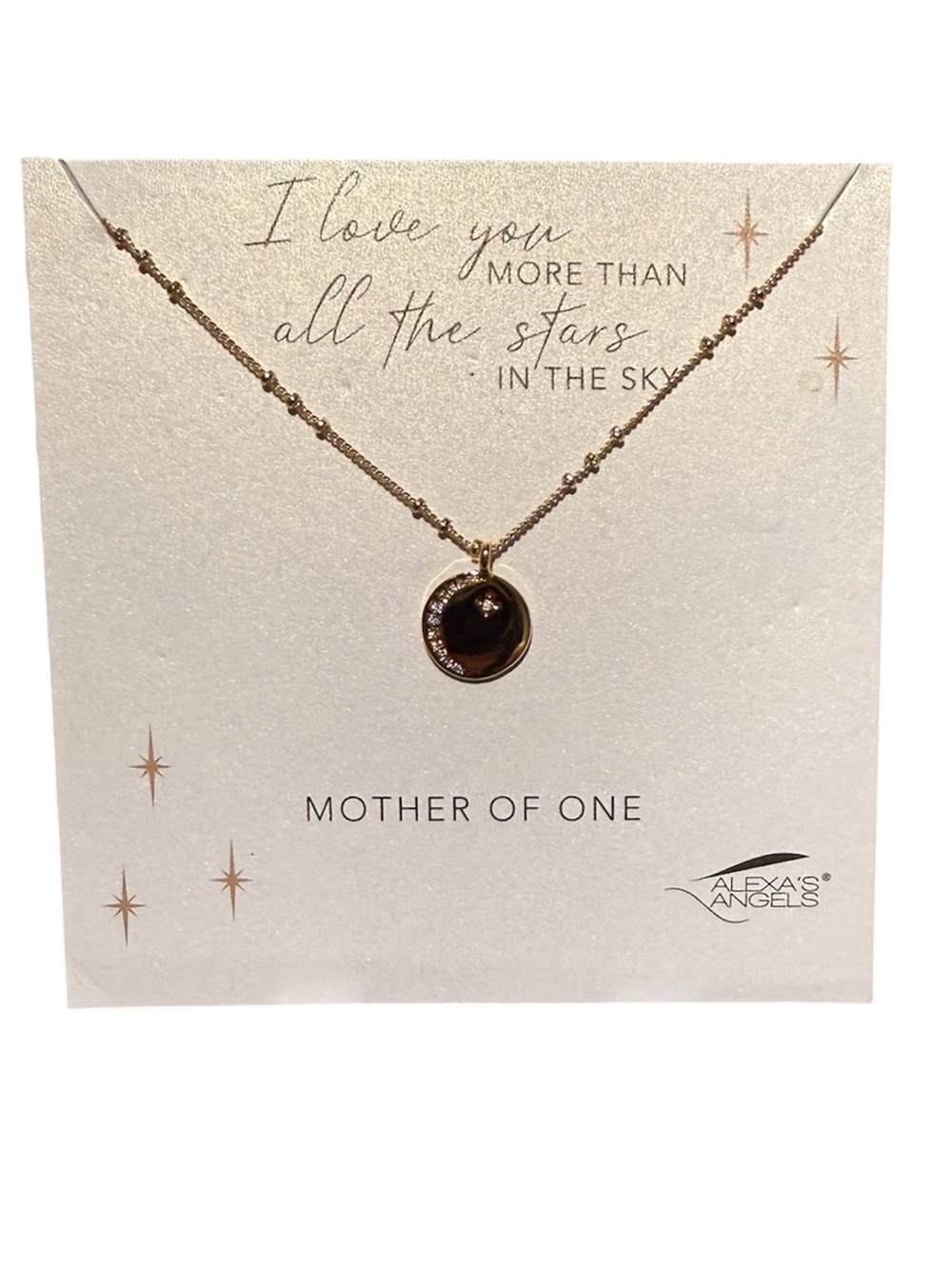 Alexa’s Angels Moon & Stars Mother of One Gold Tone Dainty Necklace